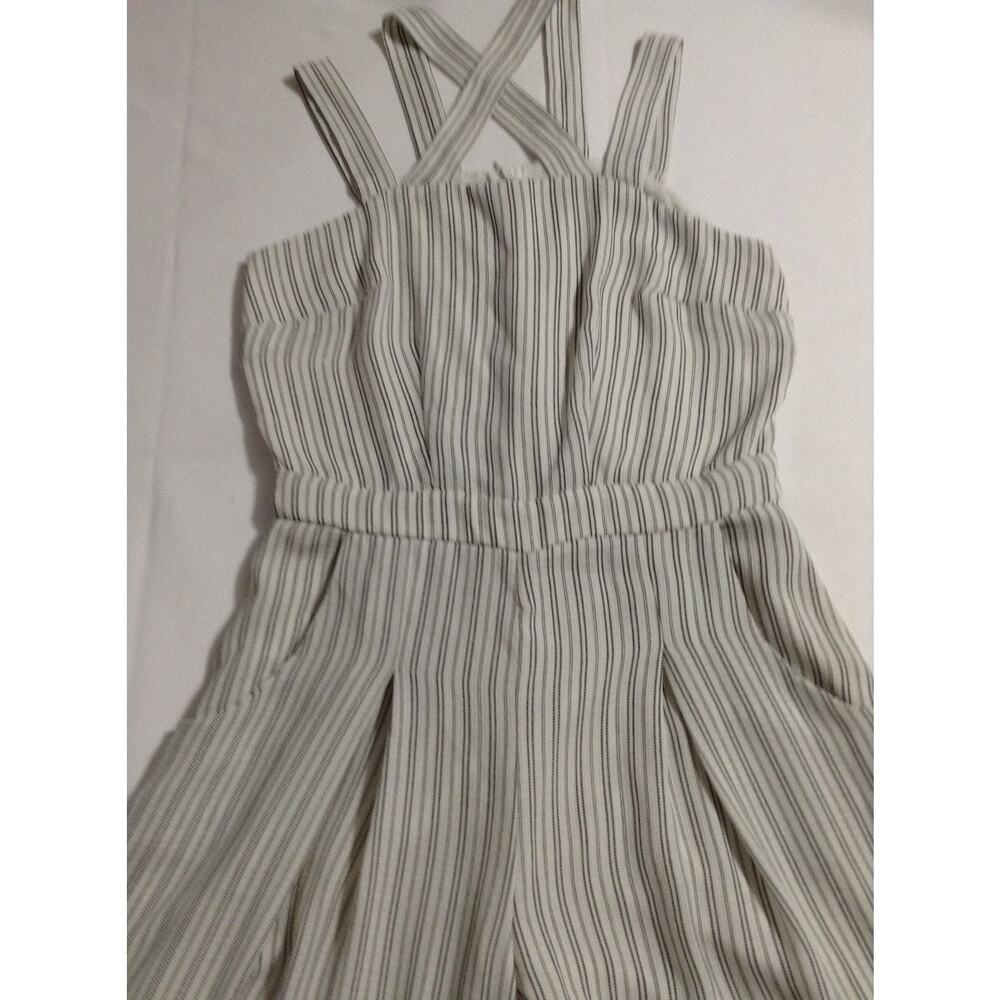 4SI3NNA Striped Wide Leg Jumpsuit S Halter Criss Cross Back Pockets White Black - Picture 6 of 16